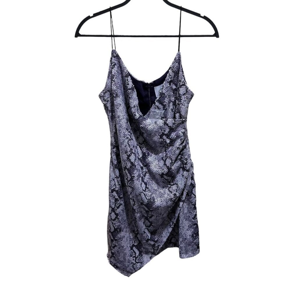JOA Just One Answer Size M Purple Snakeskin Sequin Mini Dress Draped Front NEW